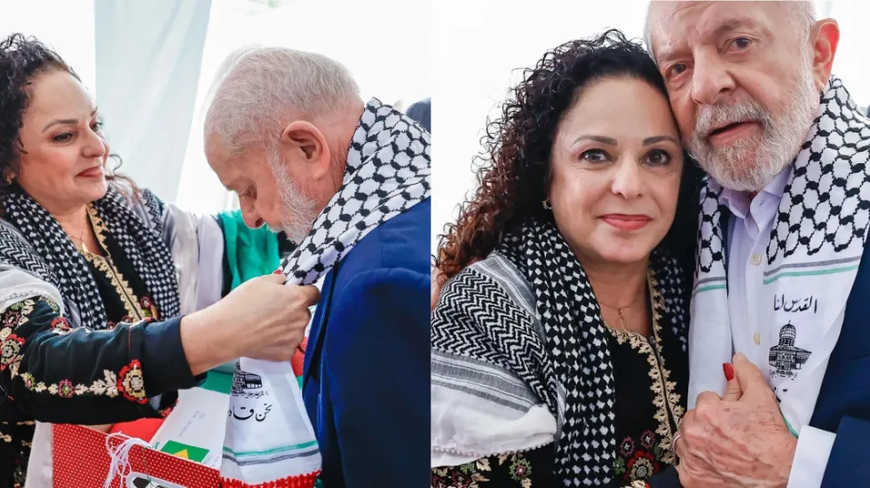Lula da Silva wearing Keffiyeh in support of Palestine in Brazil