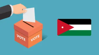 election voting, hand putting the vote in the box, flag of Jordan